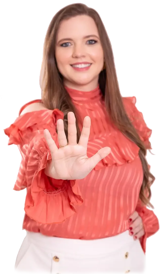 Dra. Larissa Soares indicando pausa para observar os sinais da pele