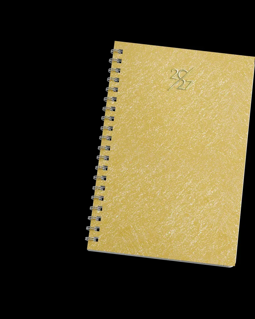 Planner com espiral e capa dourada texturizada